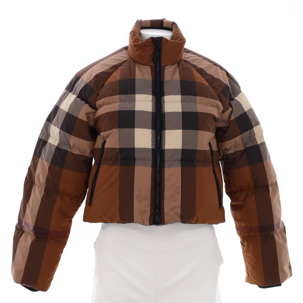 Women's Cropped Puffer Jacket Check Polyester with Down