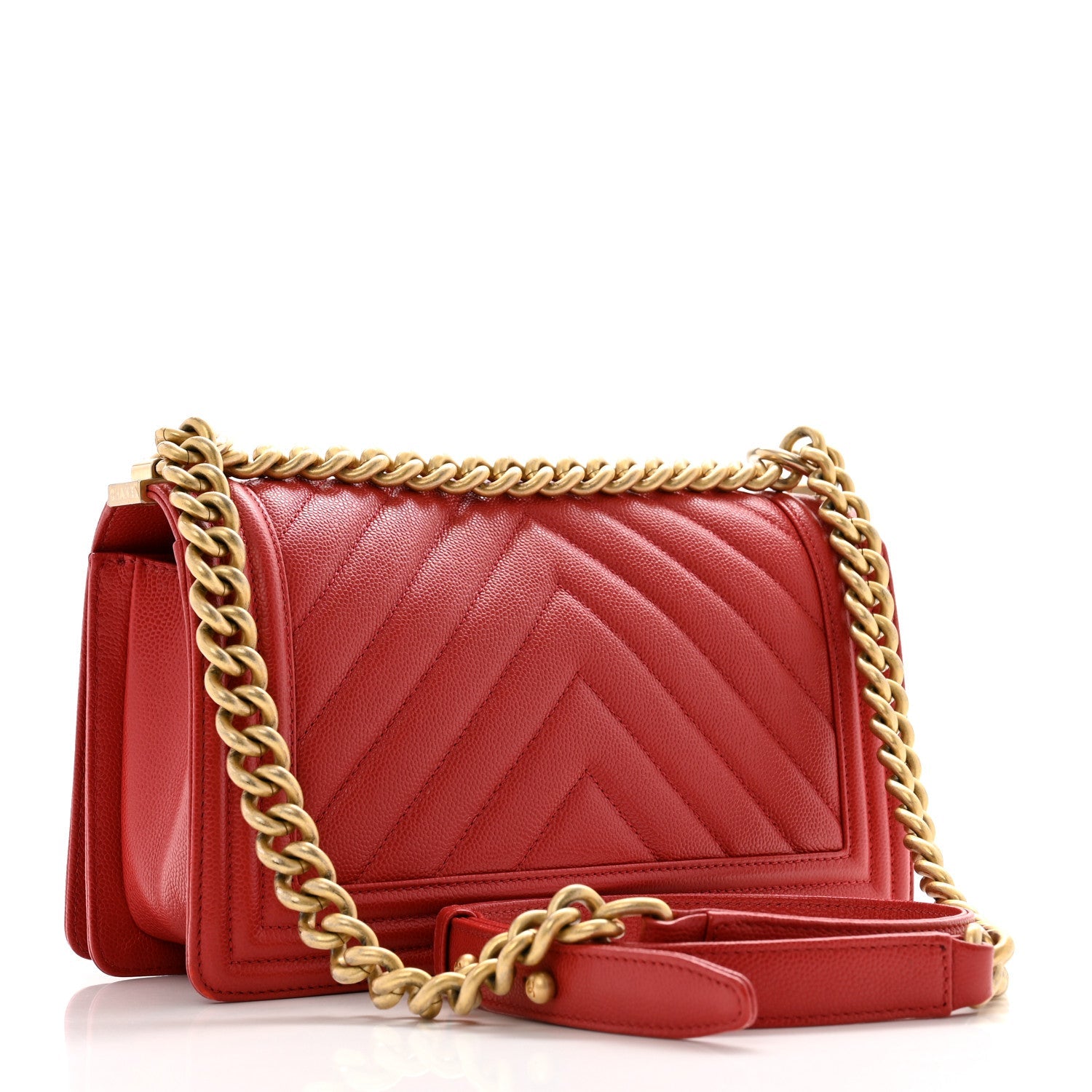 Caviar Chevron Quilted Medium Boy Flap Red
