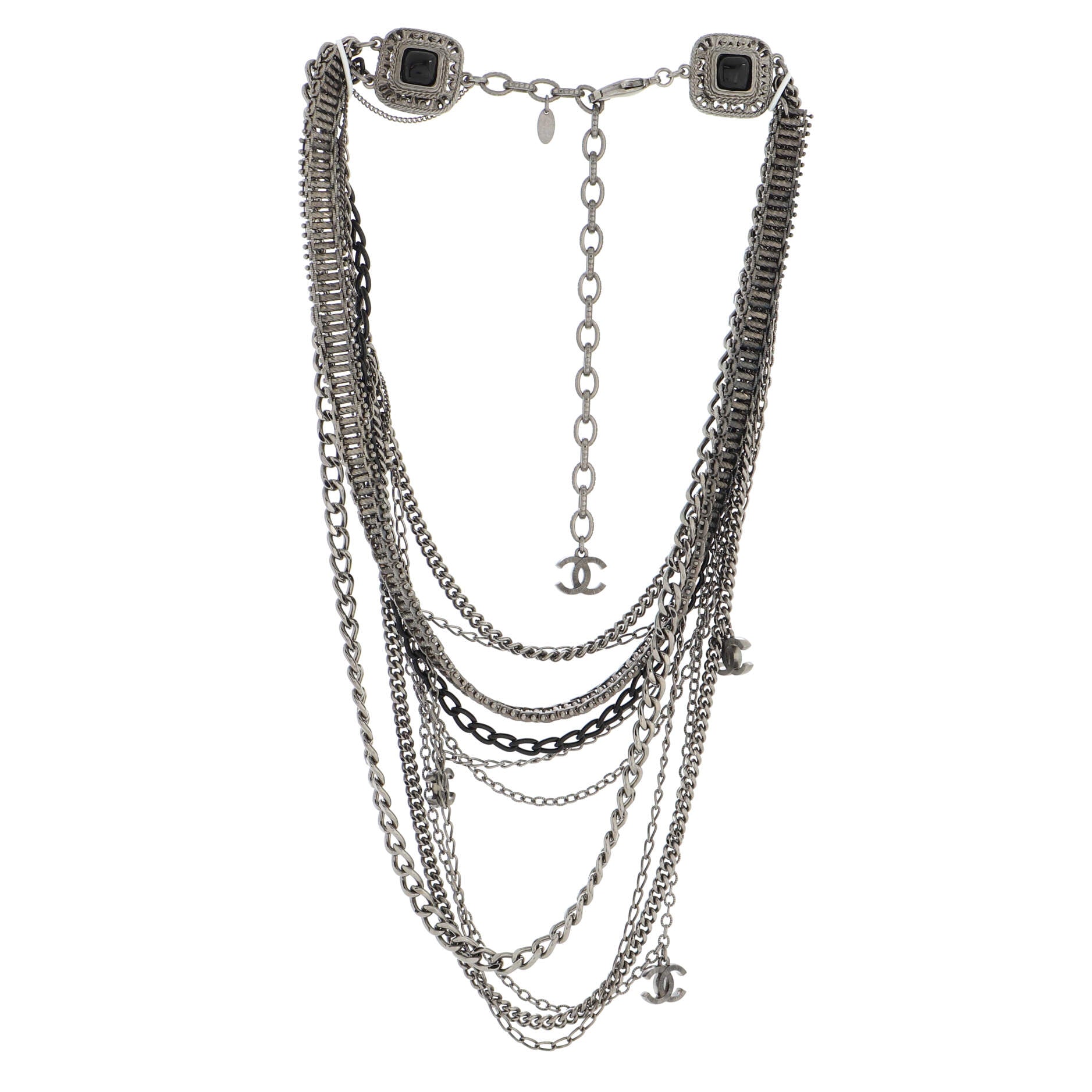 CC Multistrand Loop Chain Necklace Metal and Enamel with Crystals