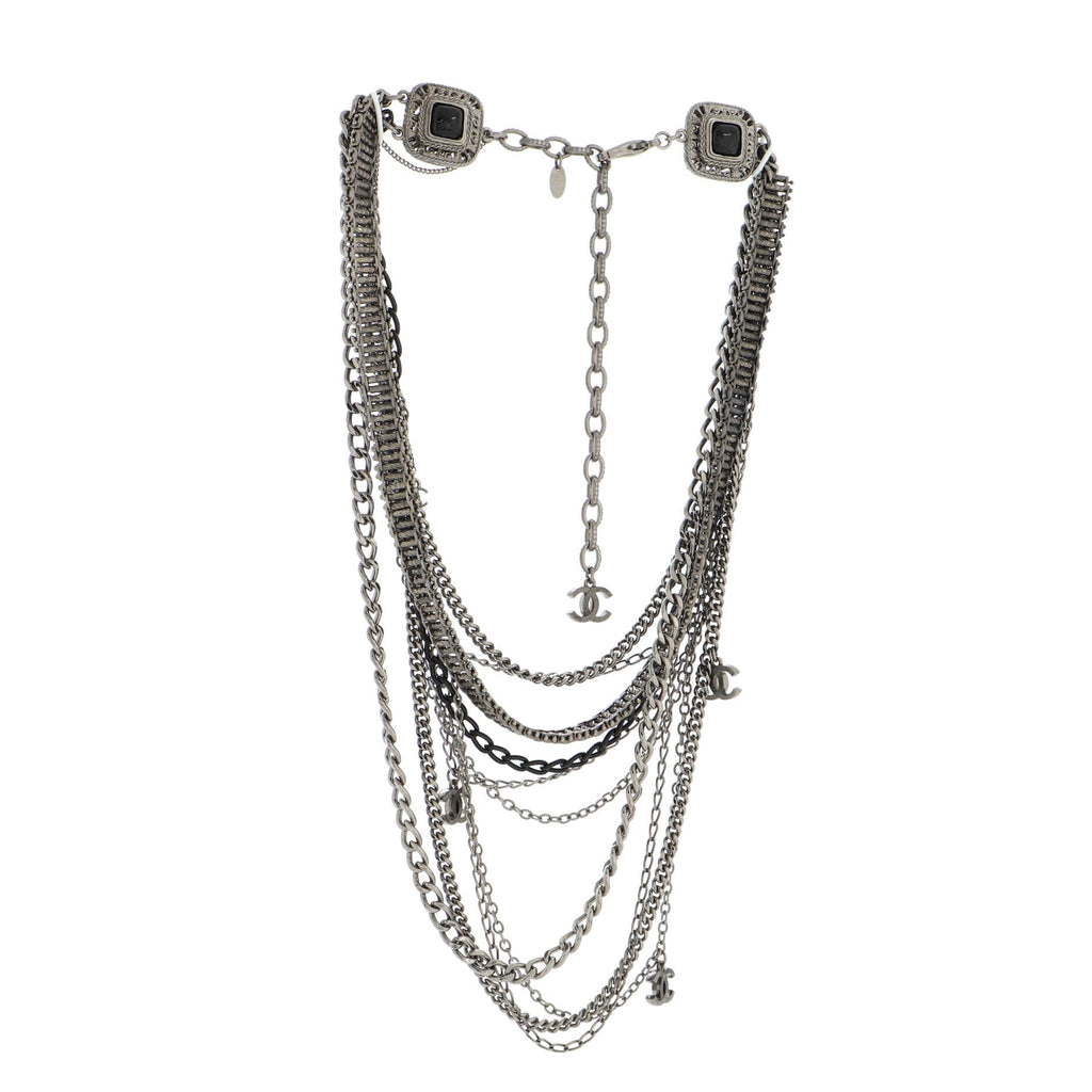 CC Multistrand Loop Chain Necklace Metal and Enamel with Crystals