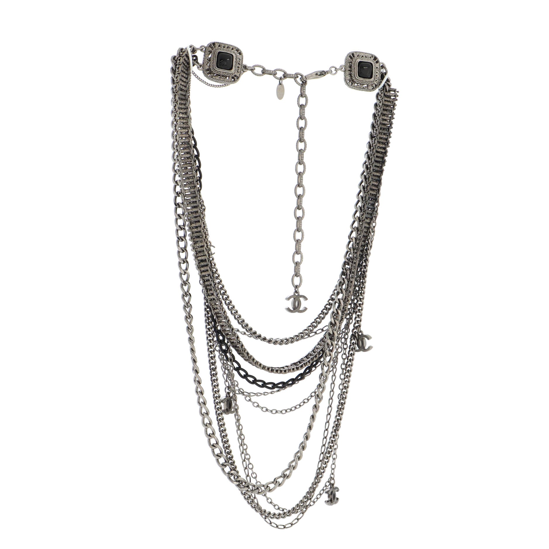 CC Multistrand Loop Chain Necklace Metal and Enamel with Crystals