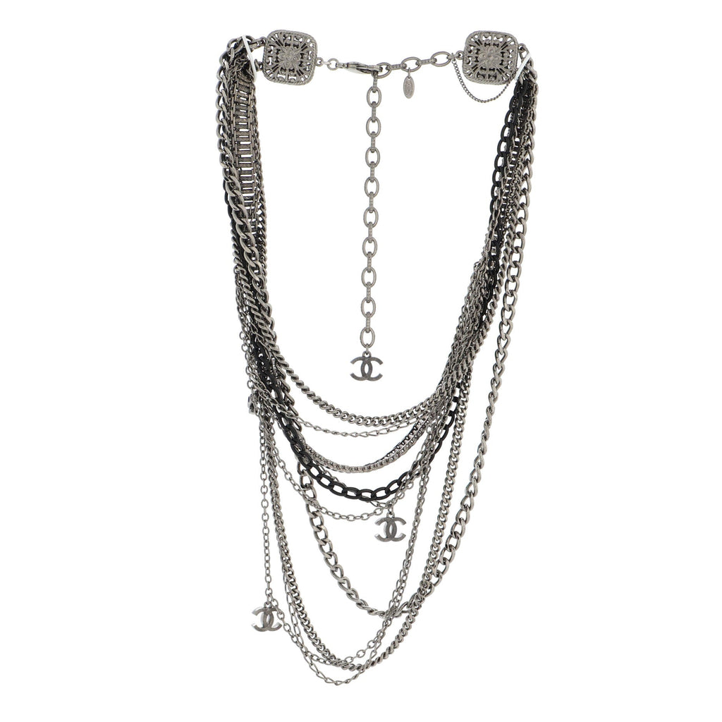 CC Multistrand Loop Chain Necklace Metal and Enamel with Crystals