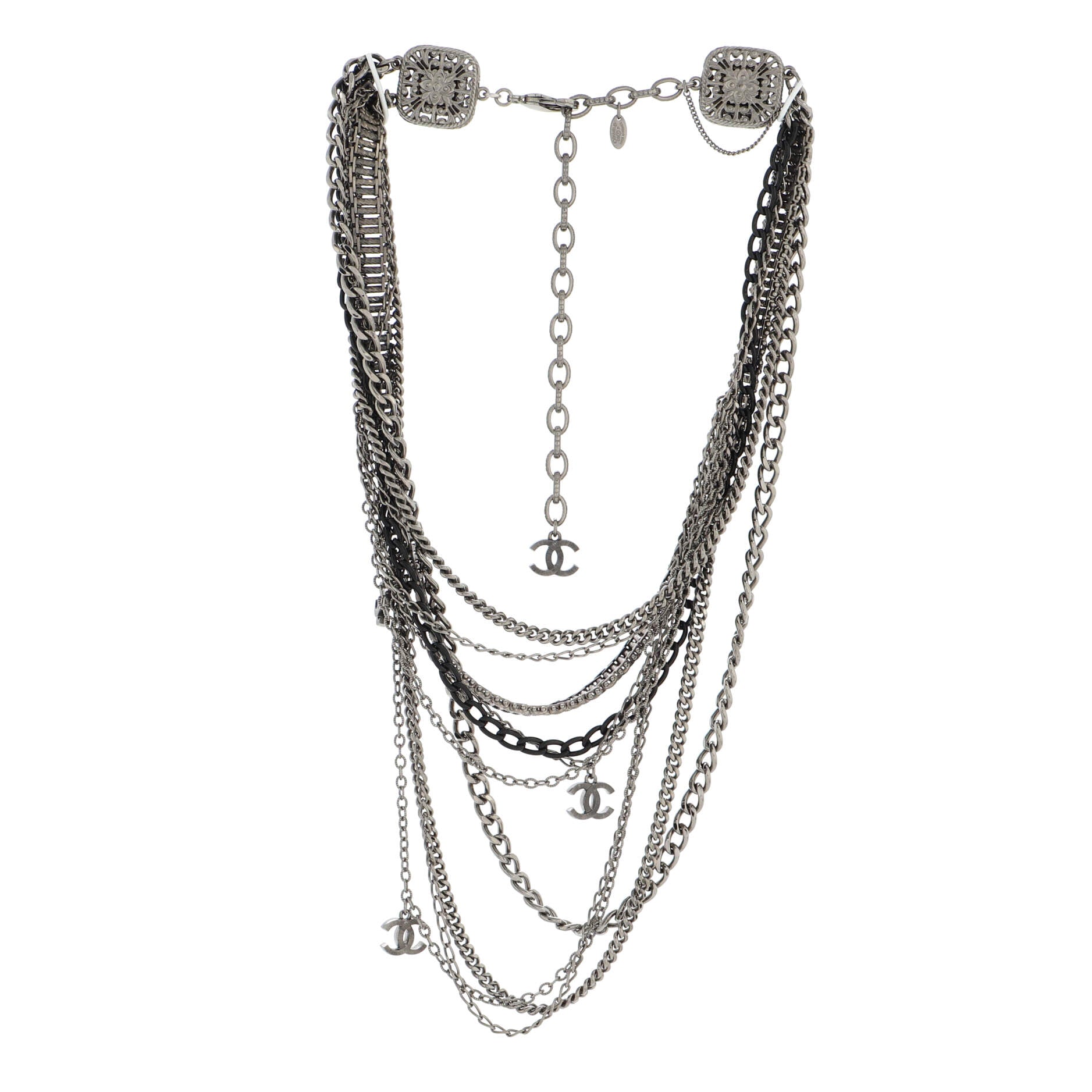 CC Multistrand Loop Chain Necklace Metal and Enamel with Crystals