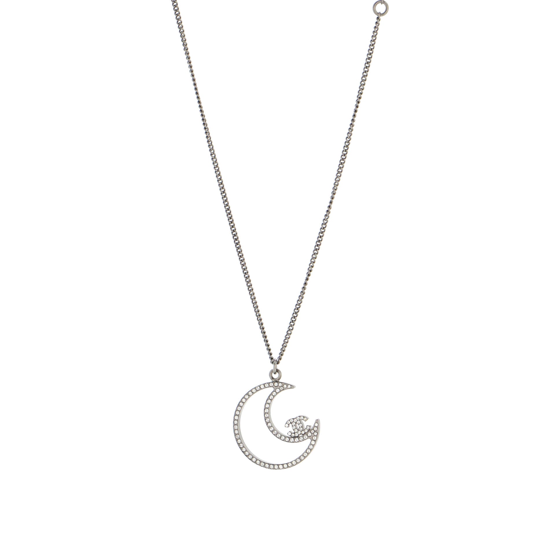 CC On The Moon Cut-Out Pendant Necklace Ruthenium with Crystals