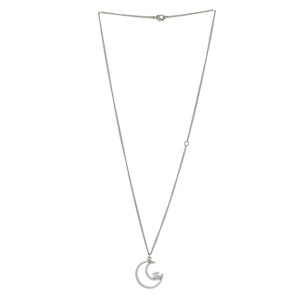 CC On The Moon Cut-Out Pendant Necklace Ruthenium with Crystals