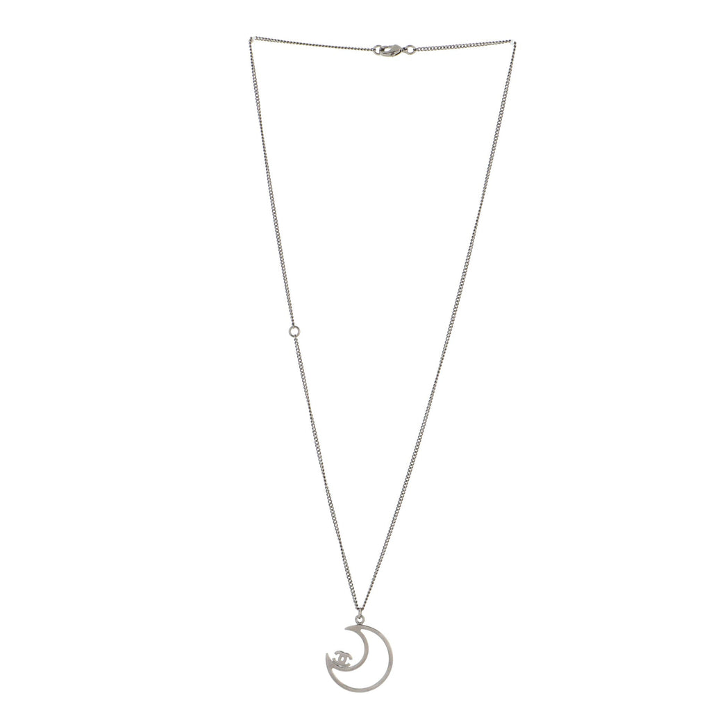 CC On The Moon Cut-Out Pendant Necklace Ruthenium with Crystals