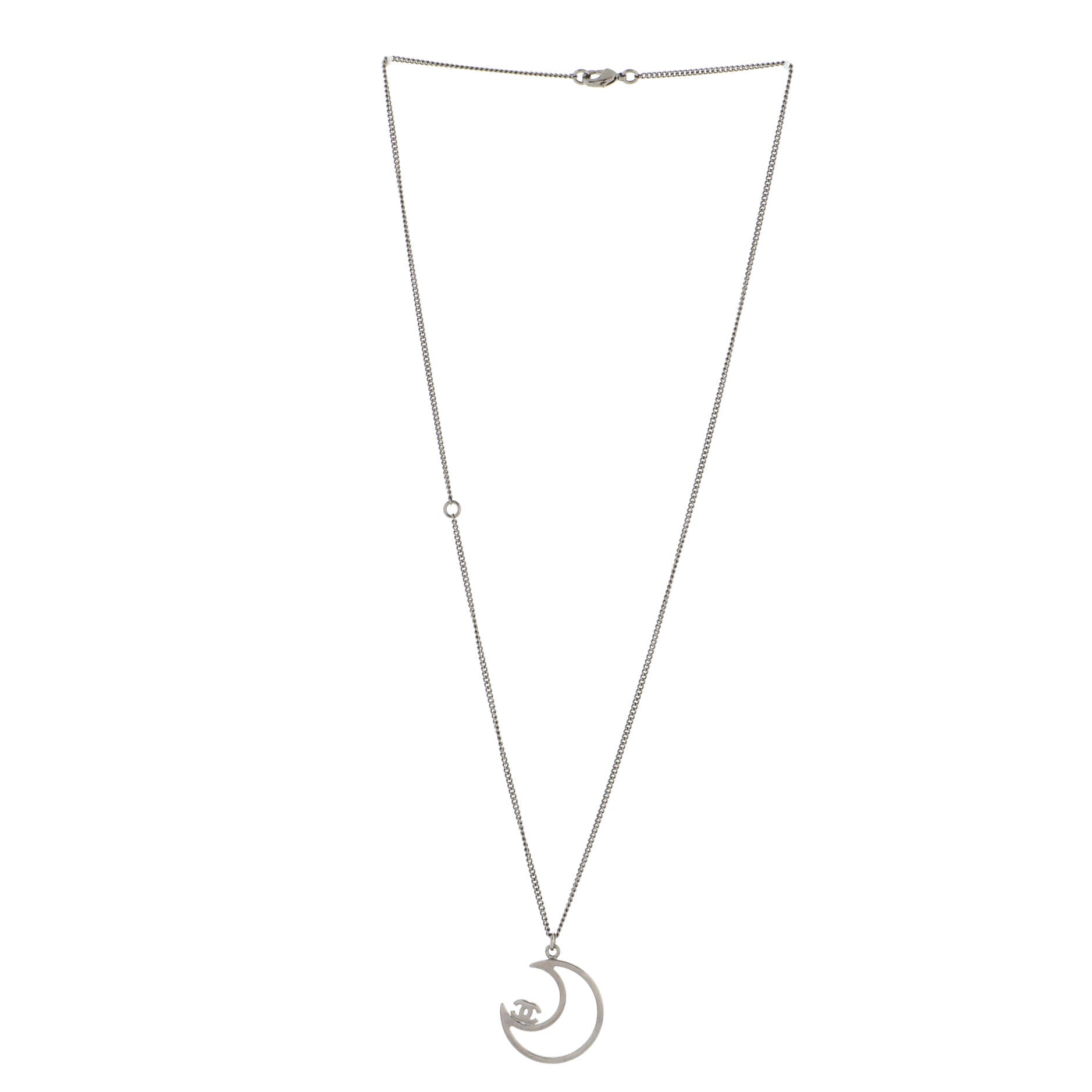 CC On The Moon Cut-Out Pendant Necklace Ruthenium with Crystals