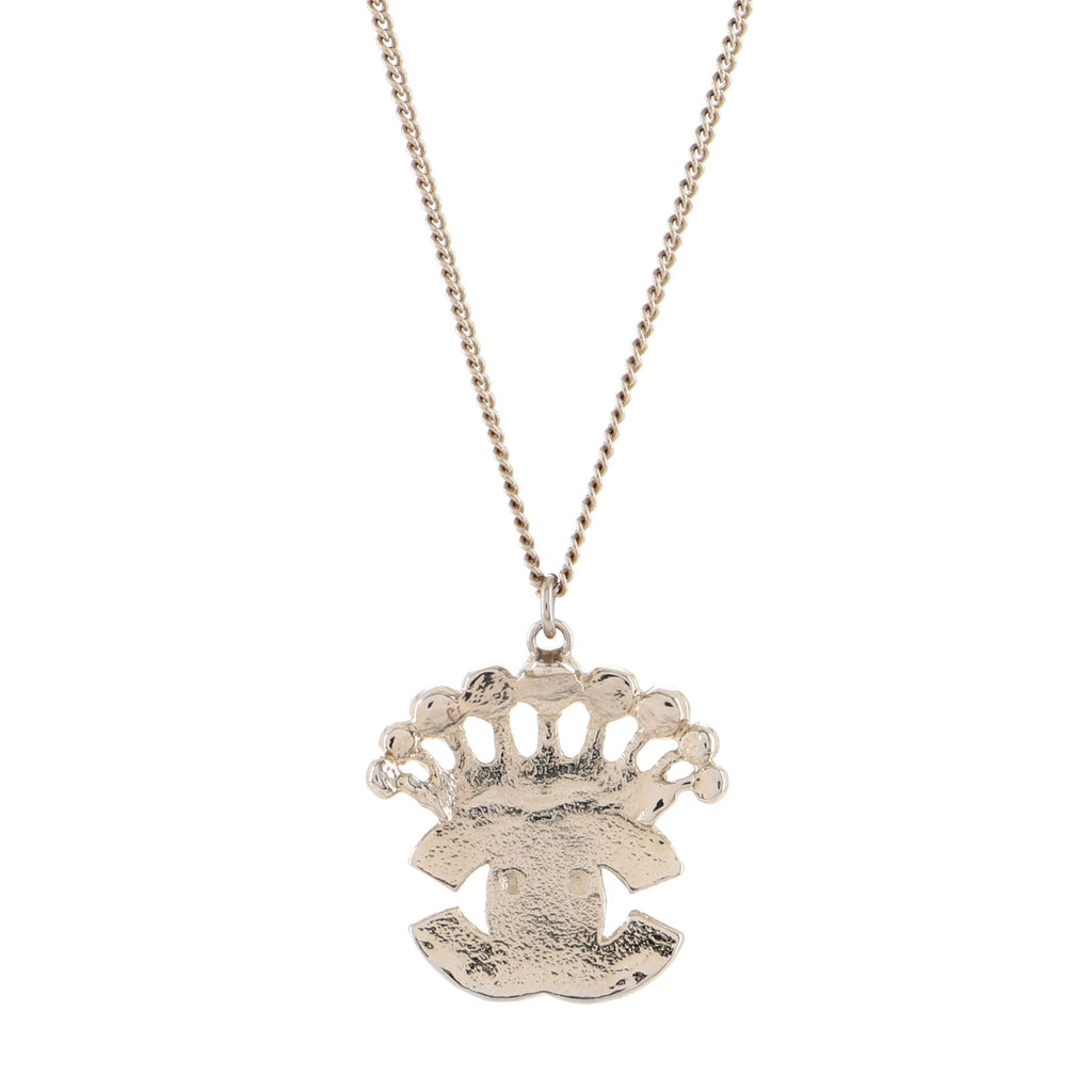 Crown CC Pendant Necklace Metal with Crystals and Faux Pearls