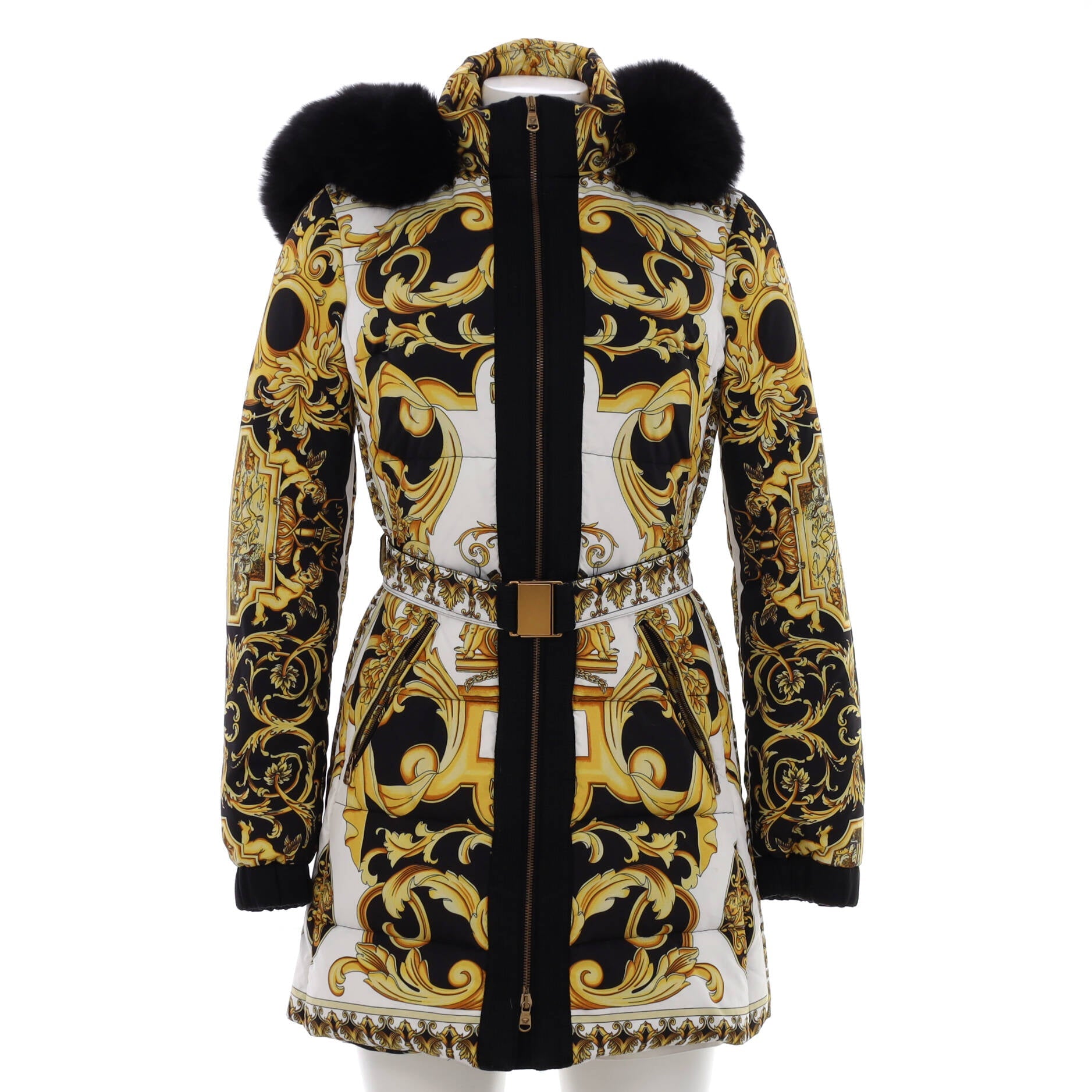 Women's Zip Up Puffer Coat Printed Polyester with Fur and Down