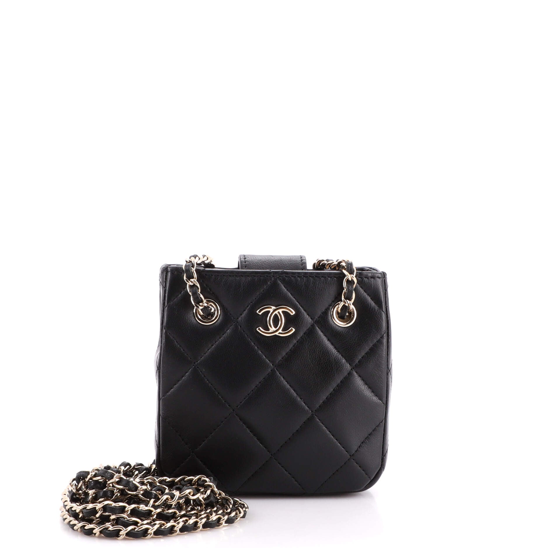 Square Pouch with Chain Quilted Lambskin Mini