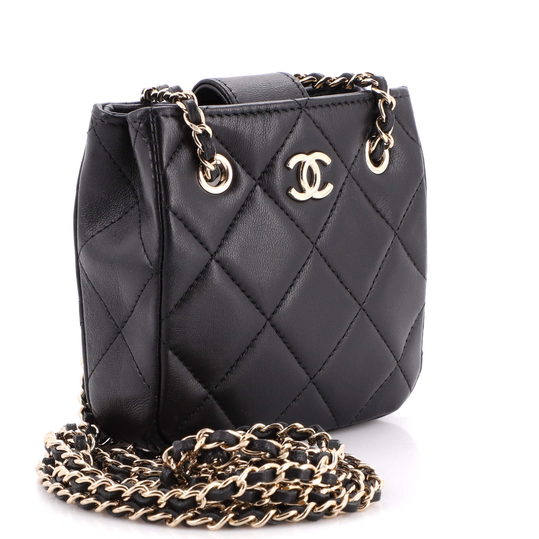 Square Pouch with Chain Quilted Lambskin Mini