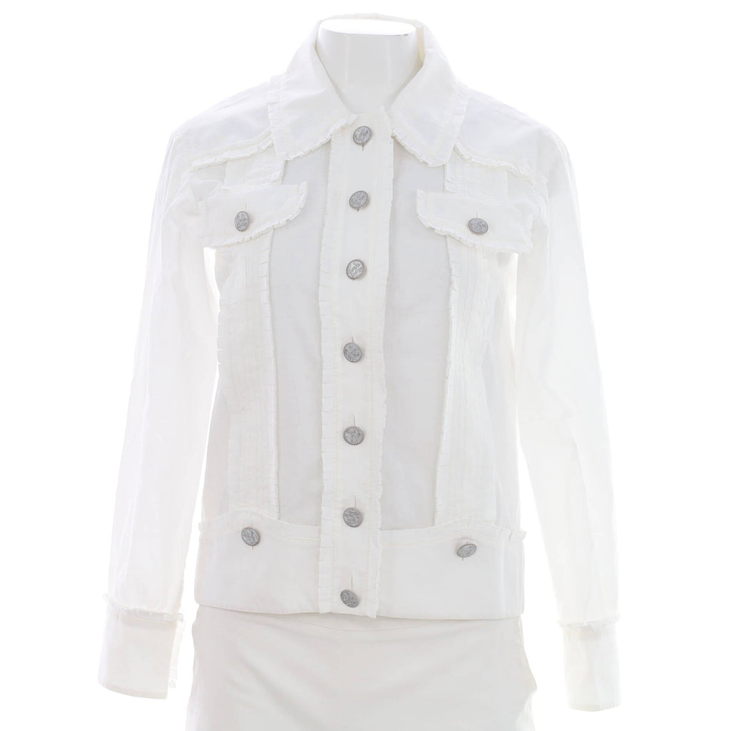 Women's Button Up Blouse Jacket Cotton Blend with Ruffle Detail