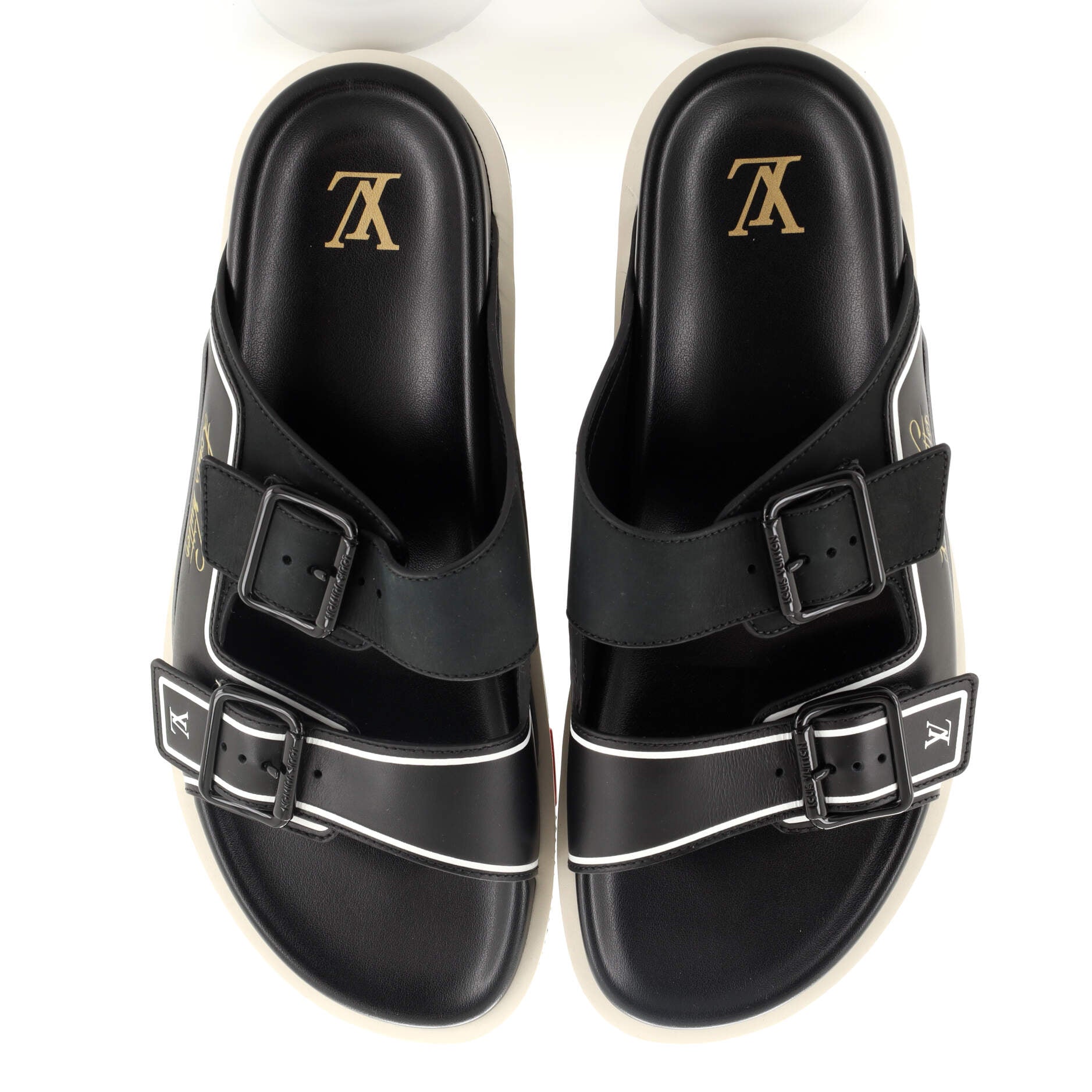 Men's LV Script Trainer Flat Mule Sandals Mixed Materials