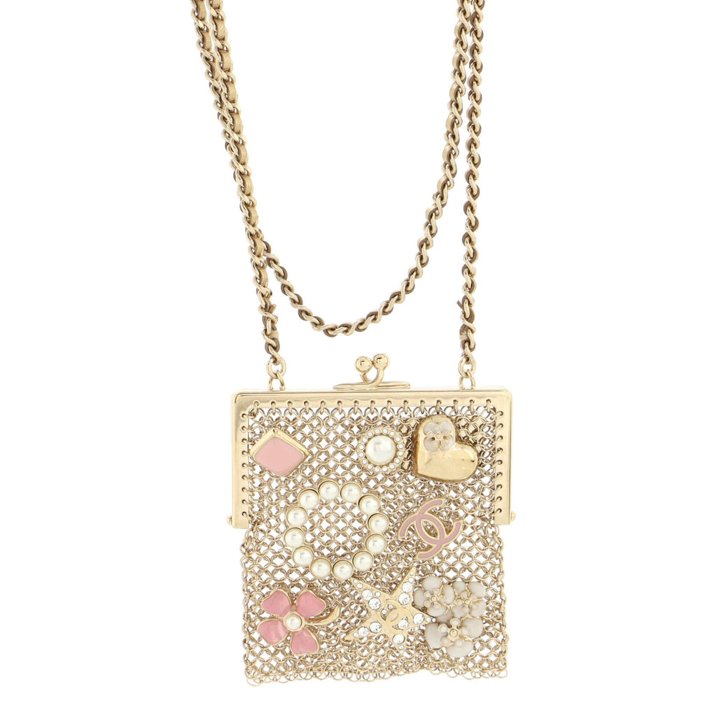 Frame Pouch Chain Necklace Embellished Metal
