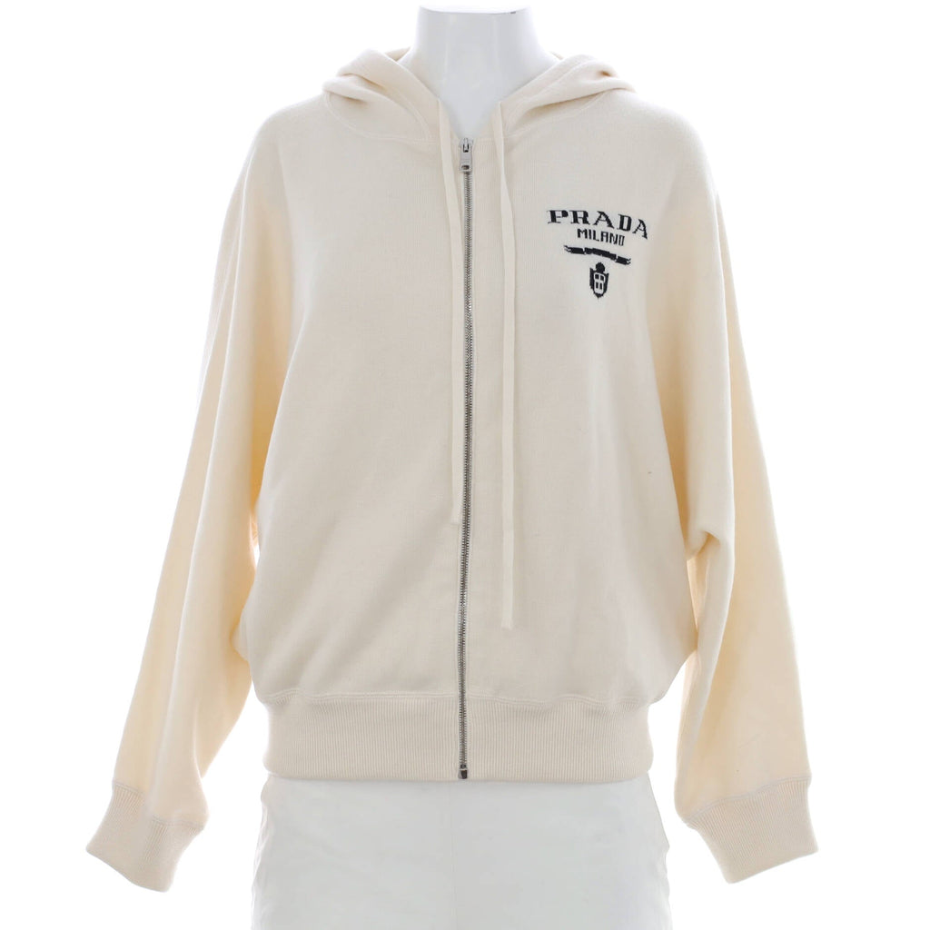 Women's Zip Up Logo Intarsia Hoodie Cashmere Blend