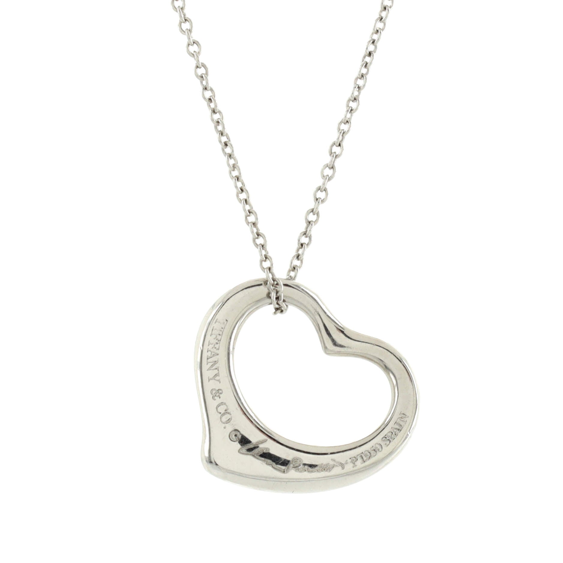 Elsa Peretti Open Heart Pendant Necklace Platinum 16mm