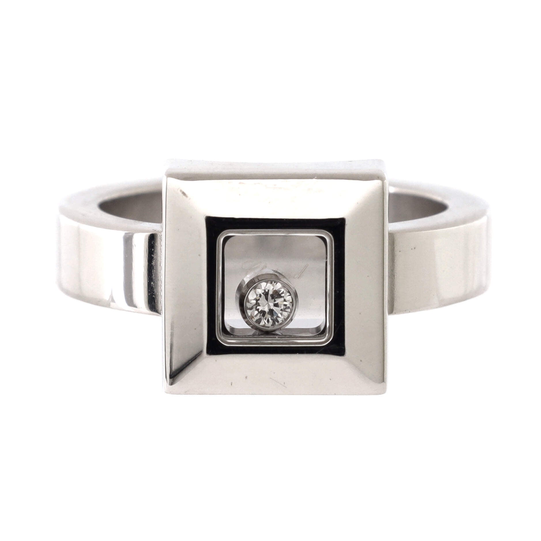 Happy Diamonds 1 Diamond Square Ring 18K White Gold and Diamond