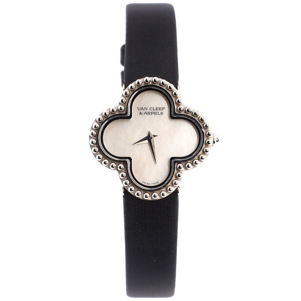 Alhambra Quartz Watch White Gold and Satin with Mother of Pearl 26