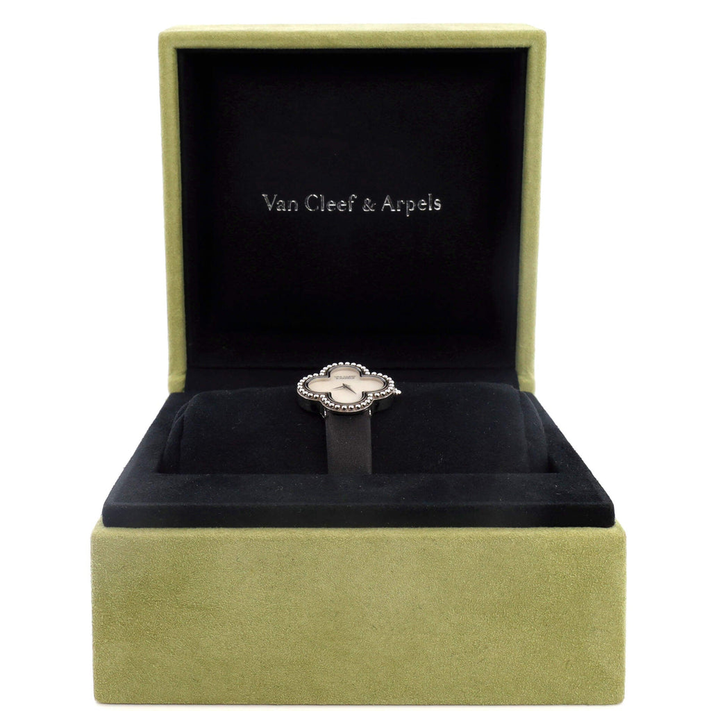 Alhambra Quartz Watch White Gold and Satin with Mother of Pearl 26