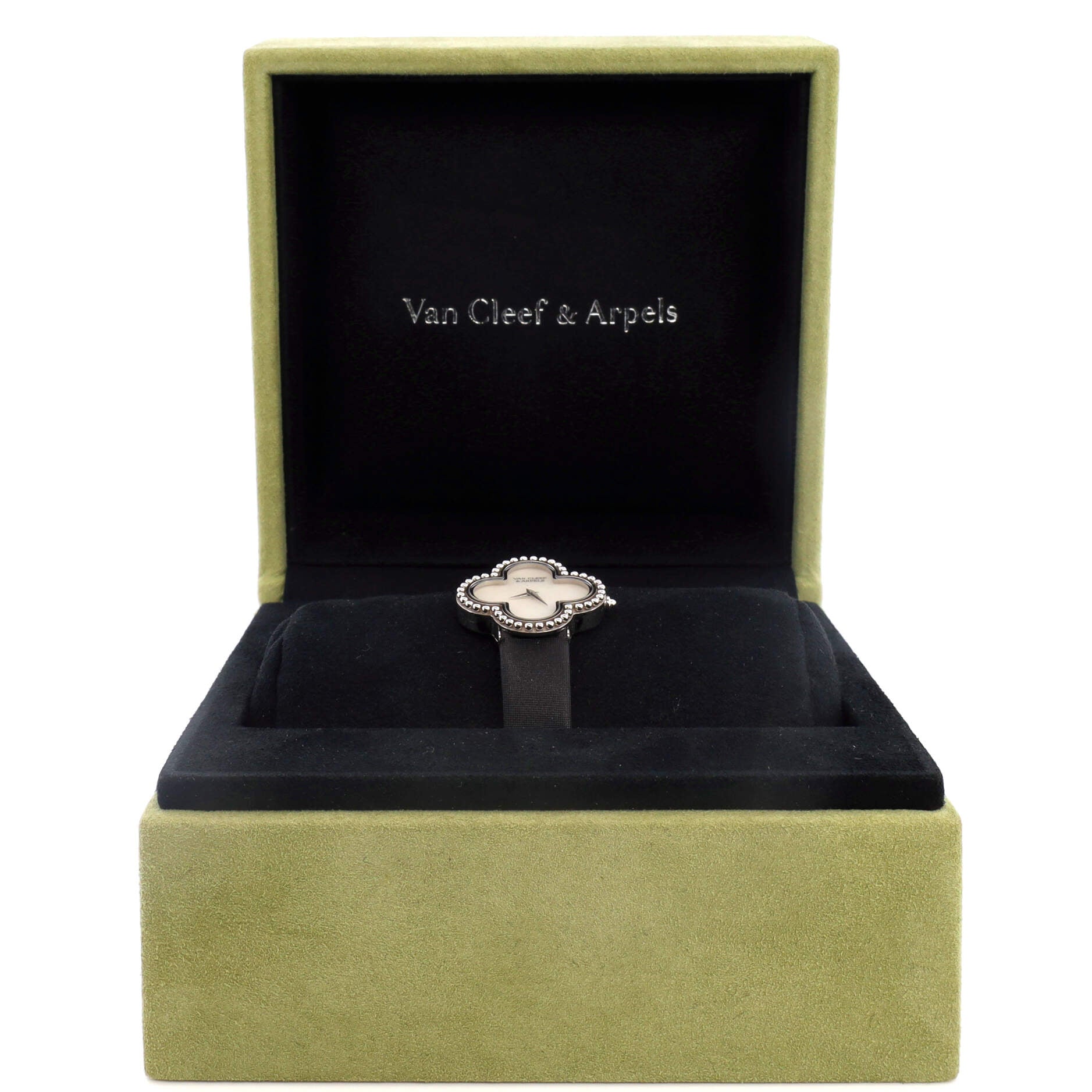 Alhambra Quartz Watch White Gold and Satin with Mother of Pearl 26