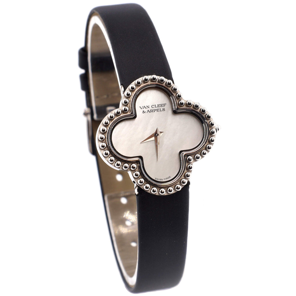 Alhambra Quartz Watch White Gold and Satin with Mother of Pearl 26