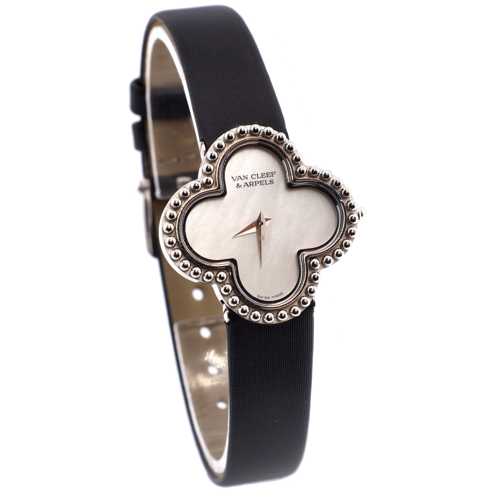 Alhambra Quartz Watch White Gold and Satin with Mother of Pearl 26