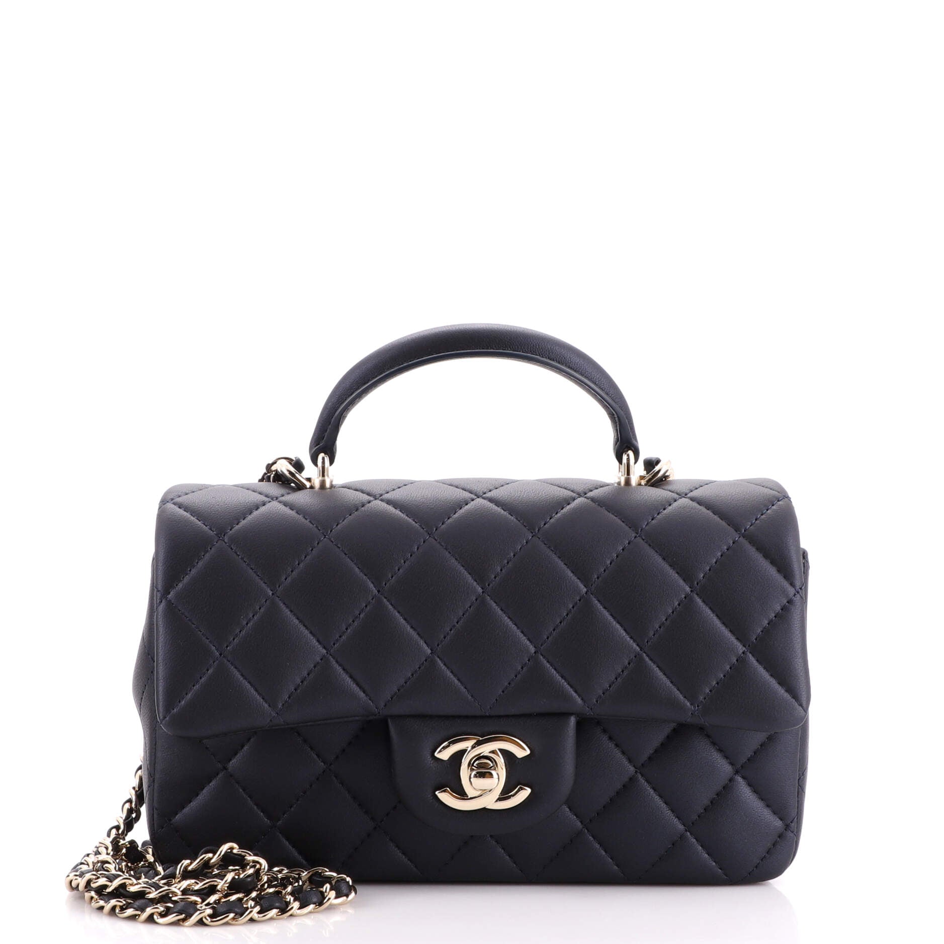 Classic Single Flap Top Handle Bag Quilted Lambskin Mini