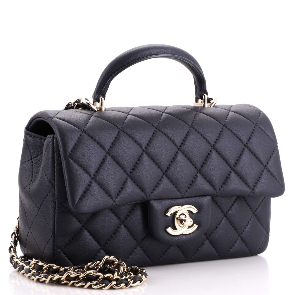 Classic Single Flap Top Handle Bag Quilted Lambskin Mini