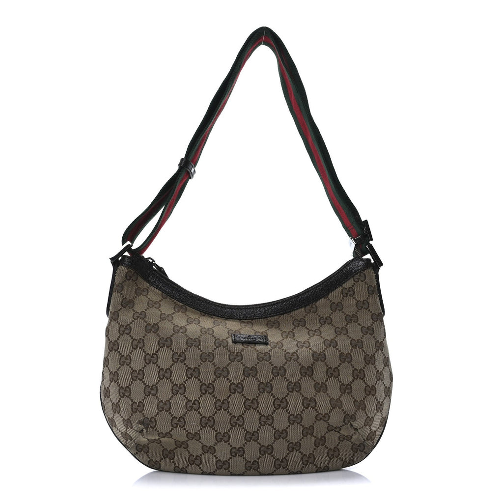 Monogram Web Medium Half Moon Hobo Dark Brown