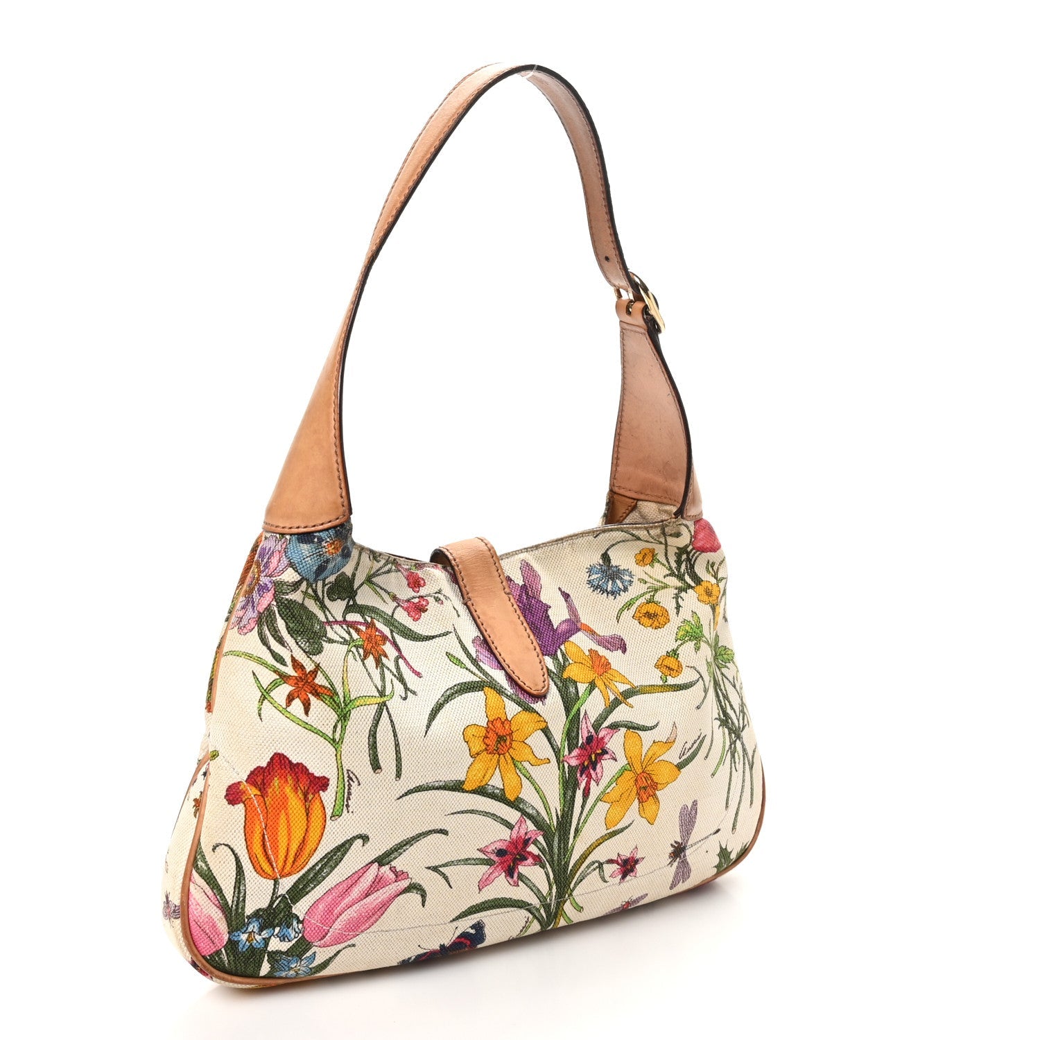 Canvas Floral Flora Small Jackie O Hobo White White