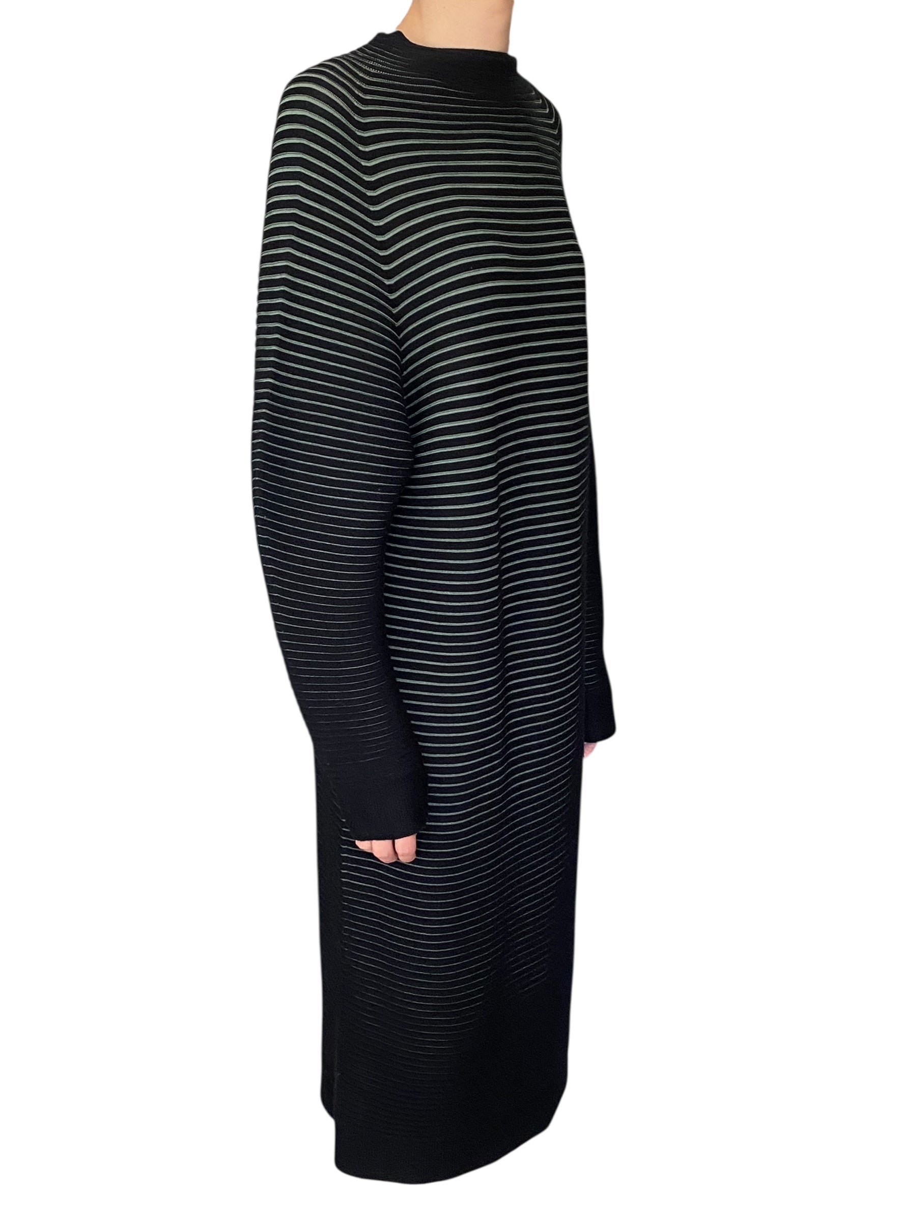 Issey Miyake Wool Green Knit Ribbed Sweater Maxi Dress - JP 2