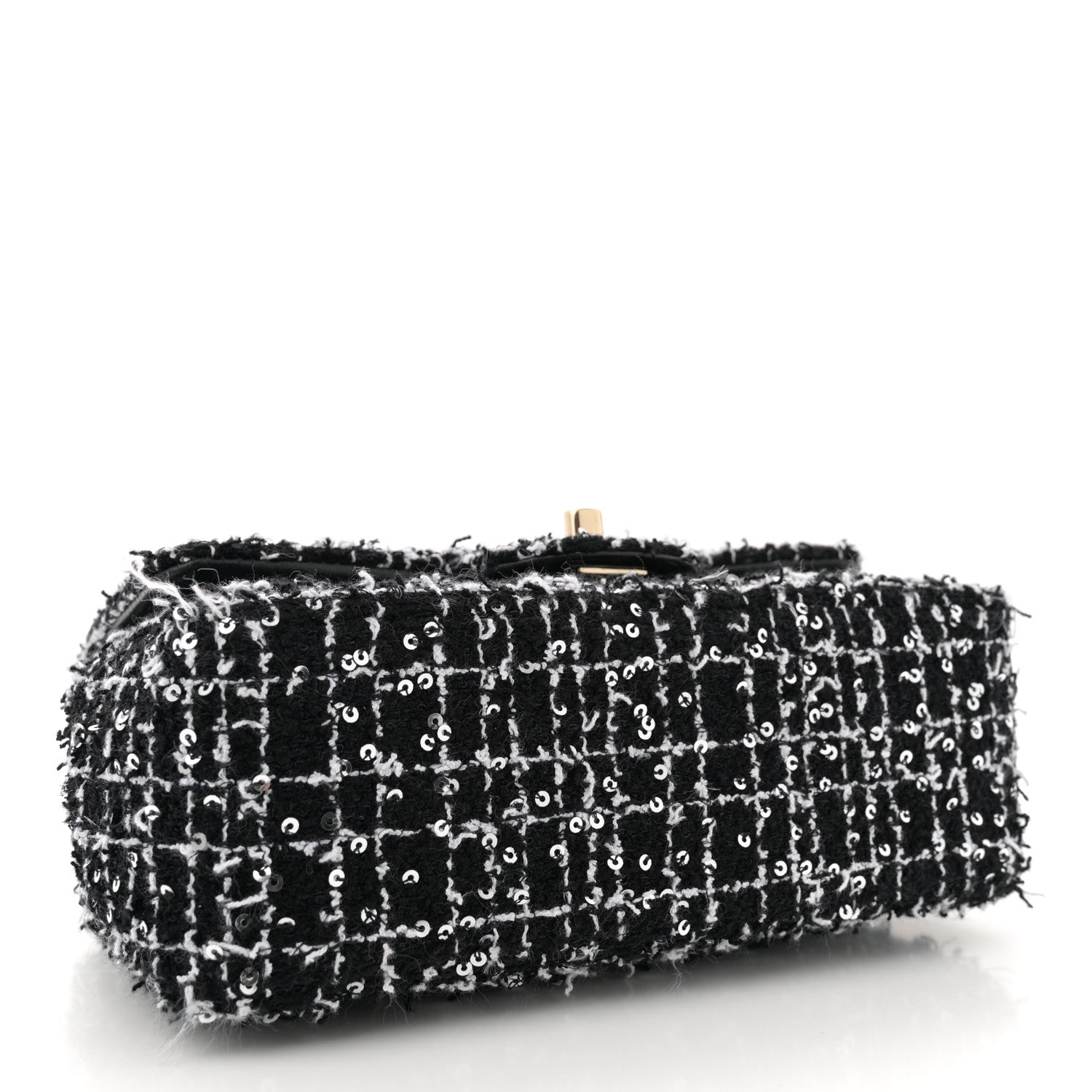 Tweed Quilted Mini Top Handle Rectangular Flap Black White