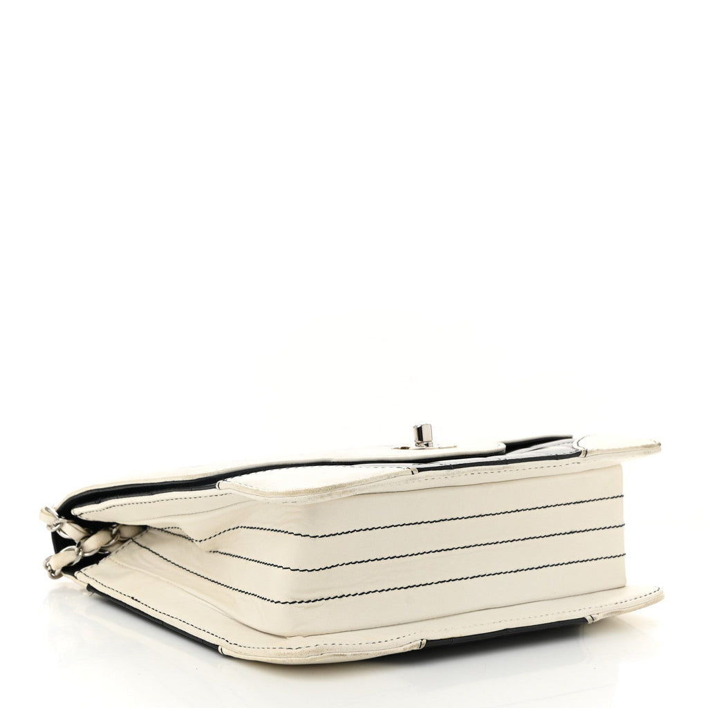 Lambskin Patent Chocolate Bar Flap Black White