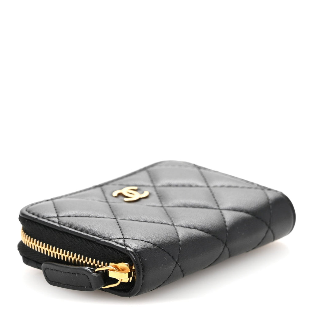 Lambskin Quilted Zip Coin Purse Black