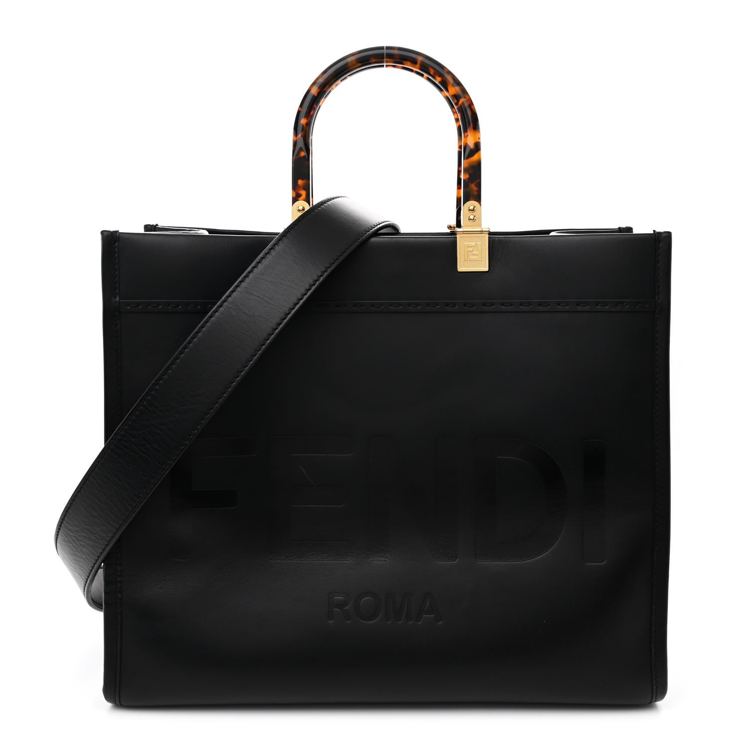 Vitello King Plexiglass Medium Fendi Sunshine Shopper Tote Black