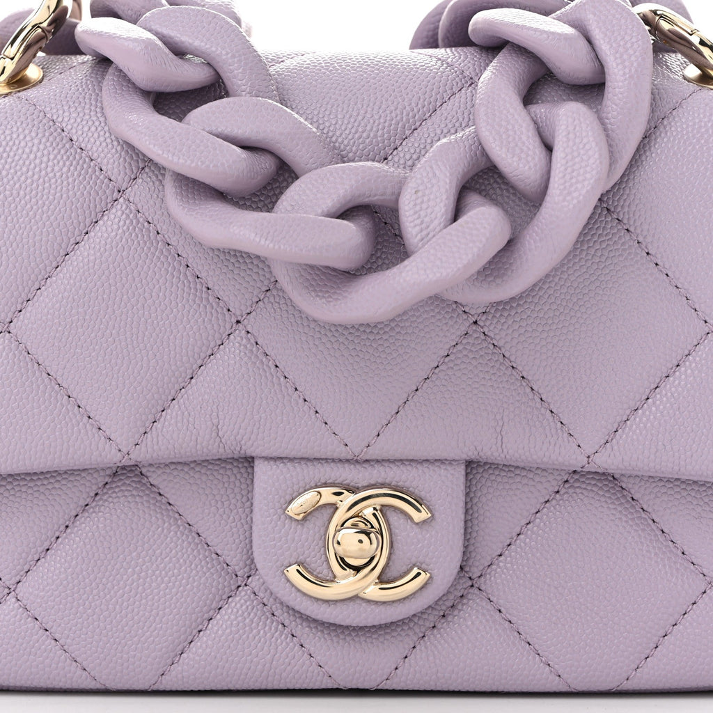 Caviar Quilted Funky Match Mini Flap Light Purple