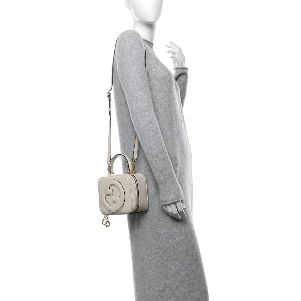 Sakai Be Green Calfskin Diagonal Stitched Blondie Top Handle Bag Mystic White