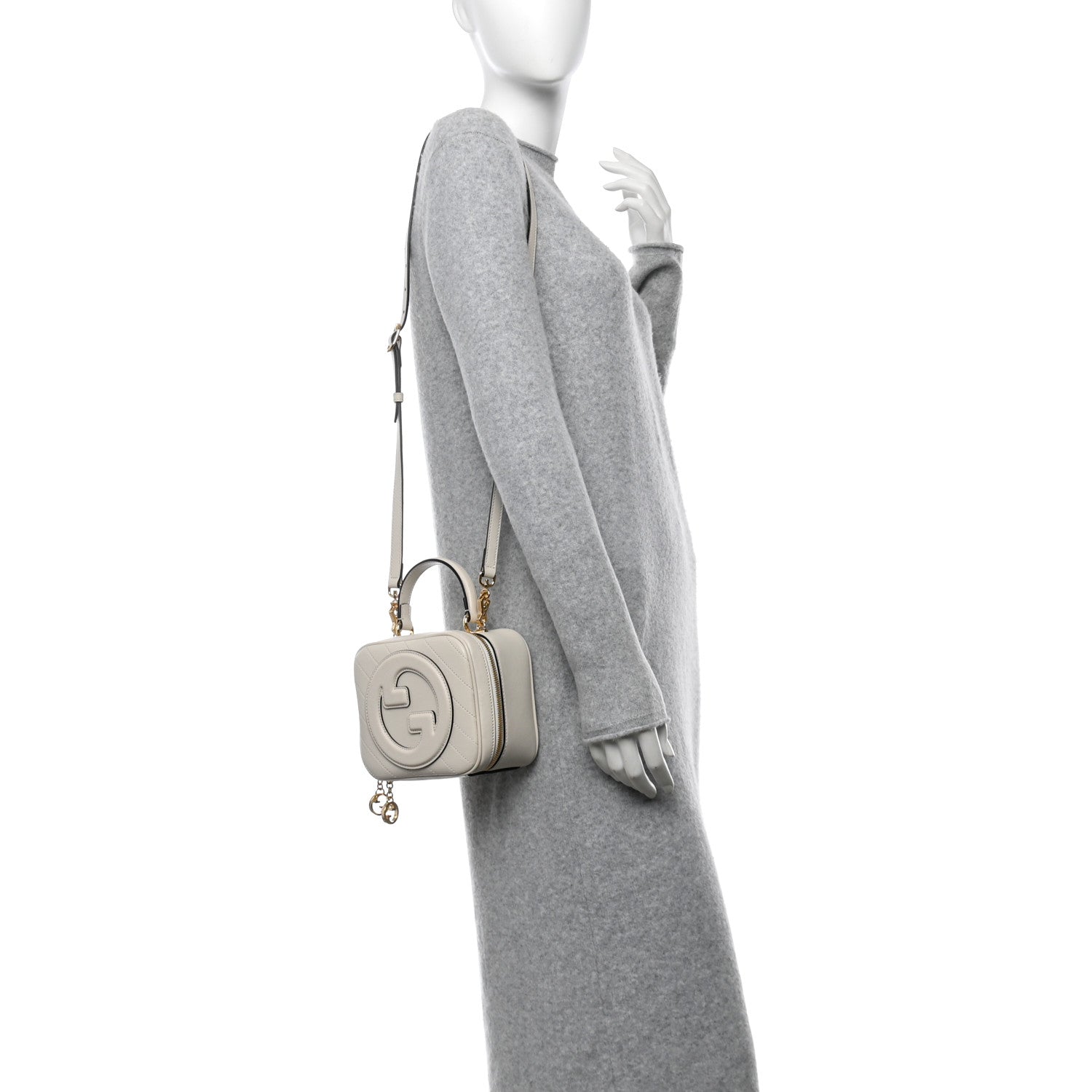 Sakai Be Green Calfskin Diagonal Stitched Blondie Top Handle Bag Mystic White
