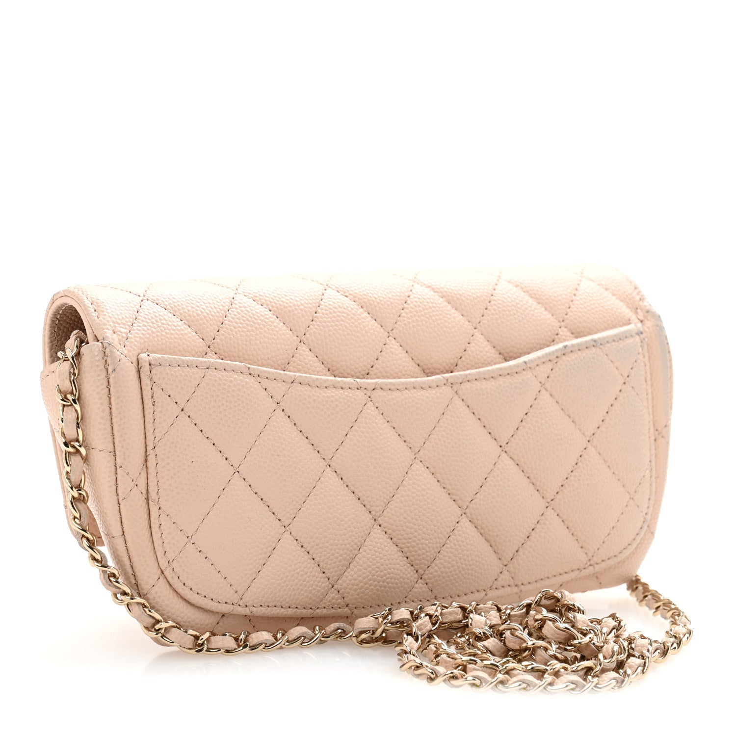 Caviar Quilted Glasses Case With Chain Beige