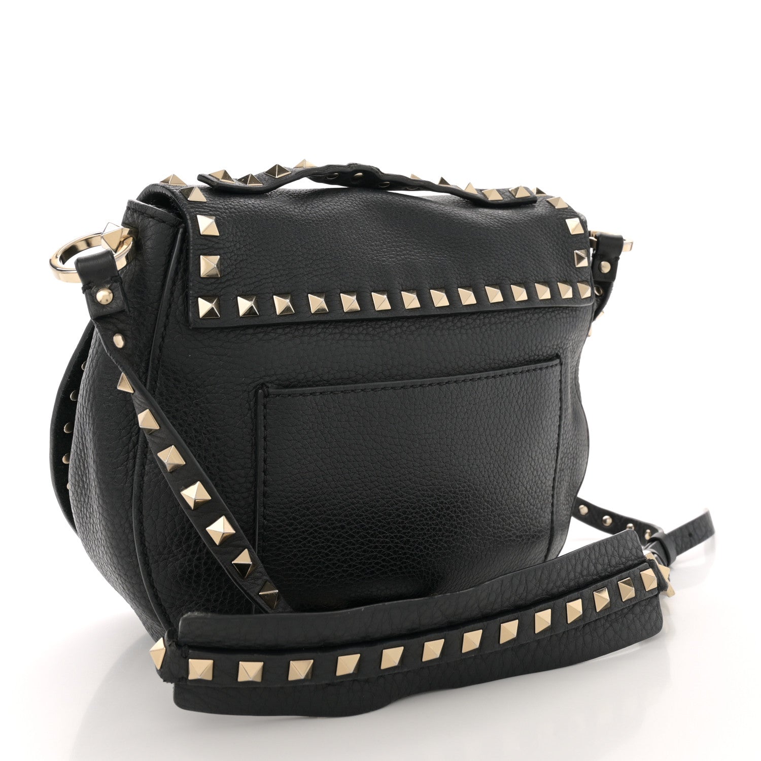 Grained Calfskin Rockstud Saddle Bag Black