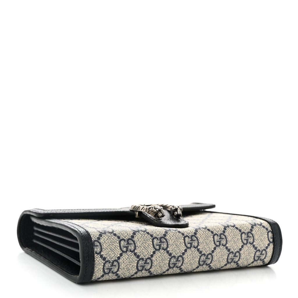 GG Supreme Monogram Textured Dollar Calfskin Mini Dionysus Chain Wallet Beige Blue
