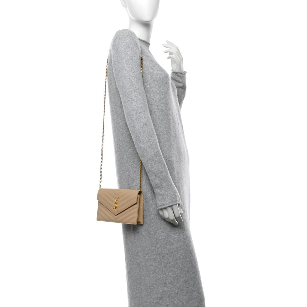 Grain De Poudre Matelasse Chevron Monogram Envelope Chain Wallet Nude Powder