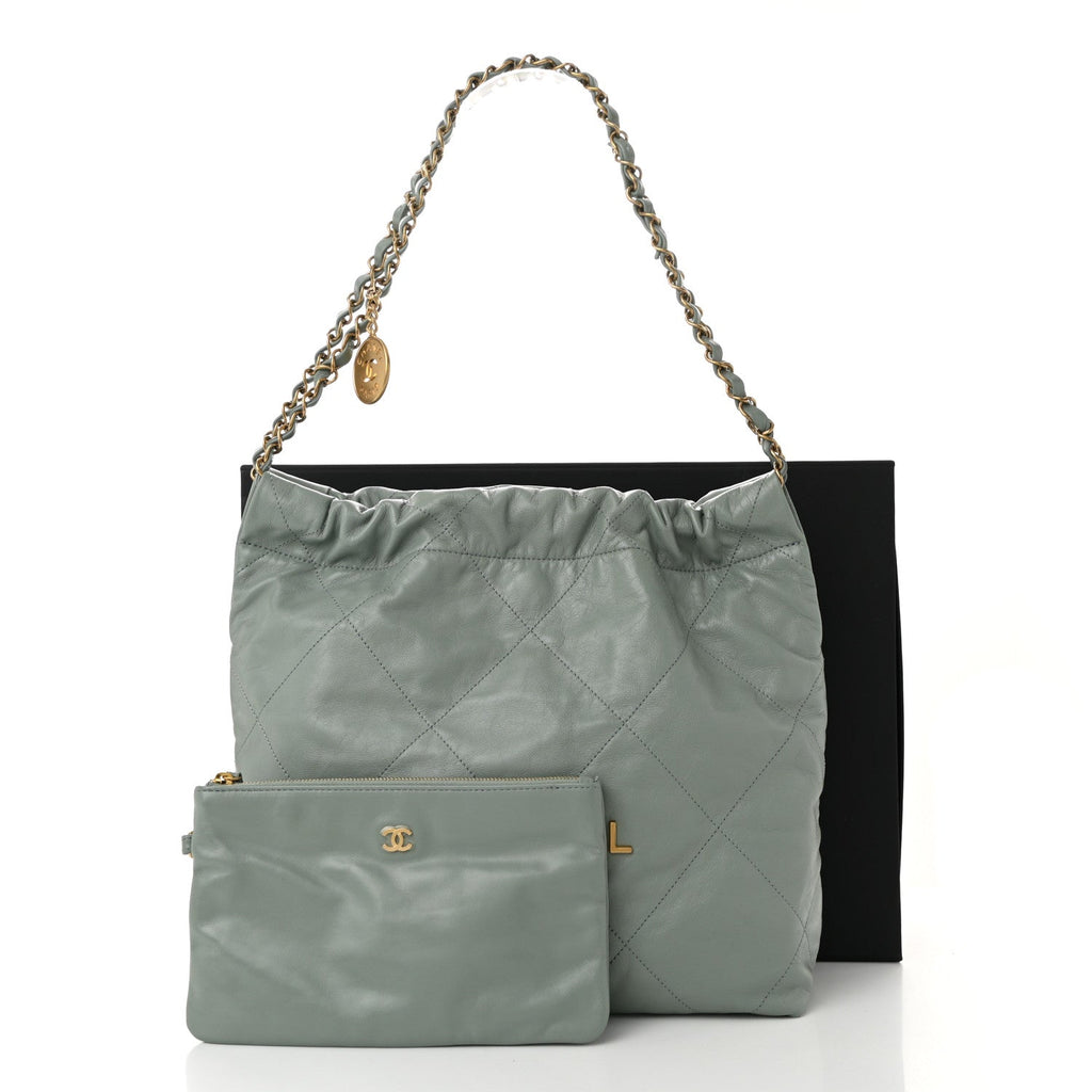 Shiny Calfskin Quilted Small Chanel 22 Grey