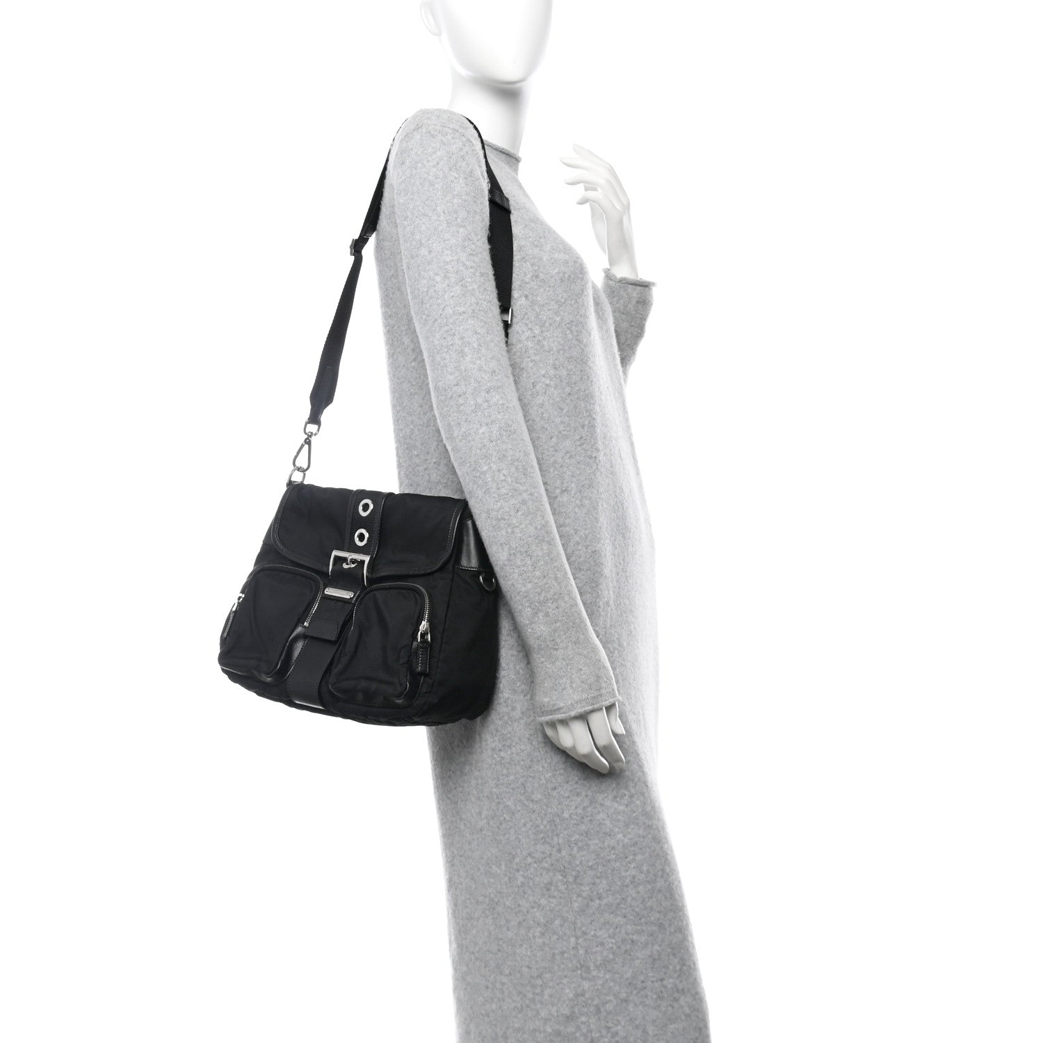 Nylon Saffiano Vela Messenger Bag Black