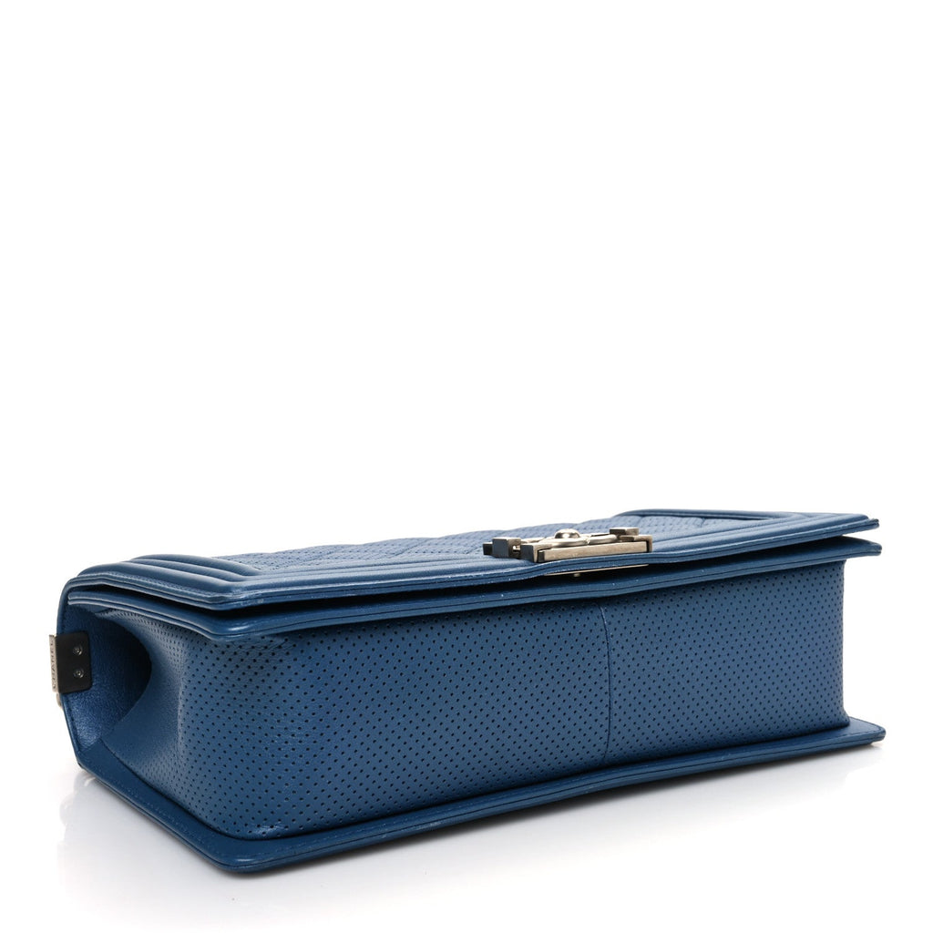 Perforated Lambskin Quilted New Medium Boy Flap Blue