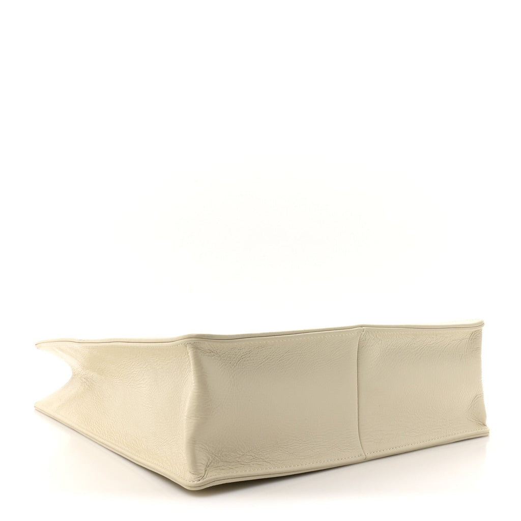Shiny Aged Calfskin North South Shopping Bag White