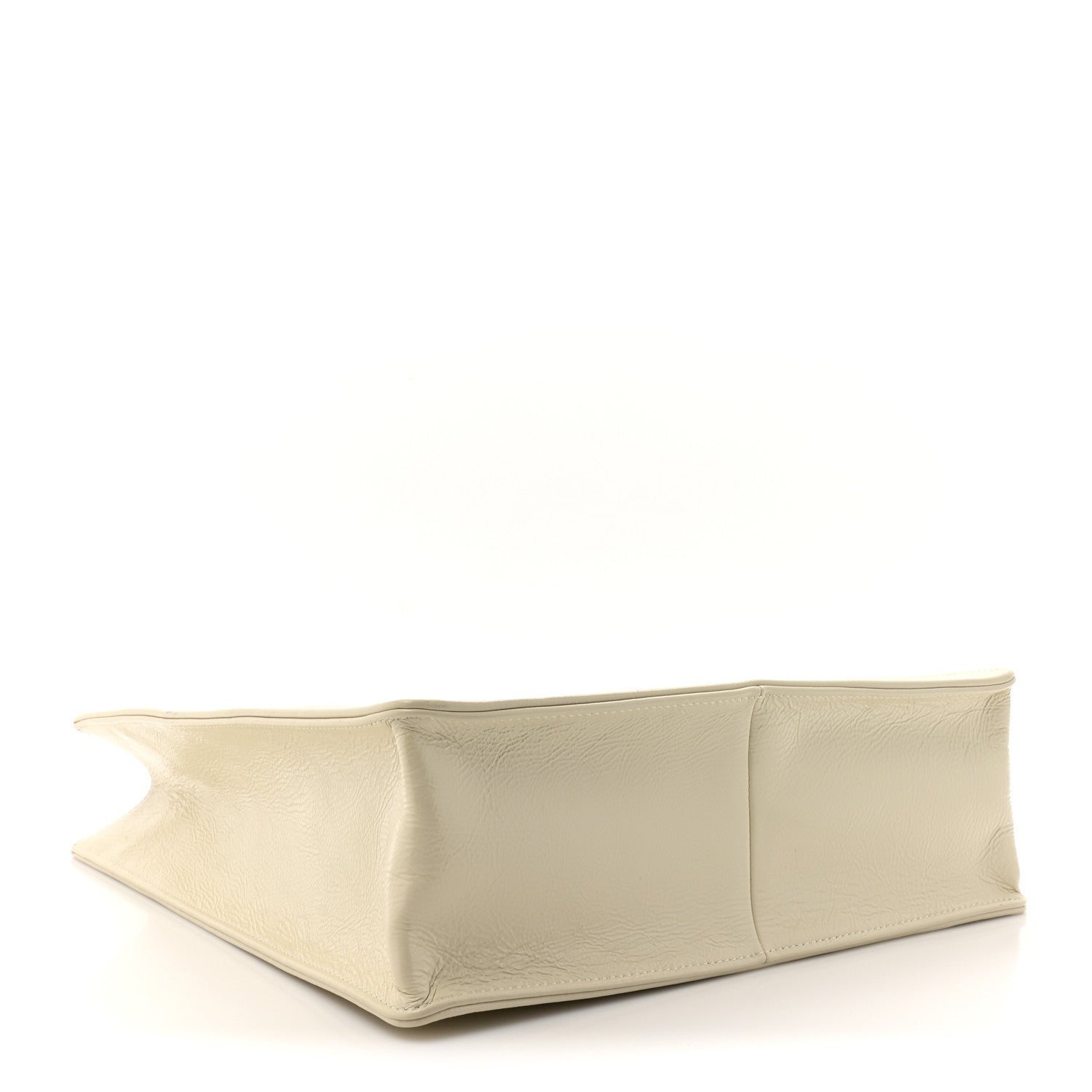 Shiny Aged Calfskin North South Shopping Bag White