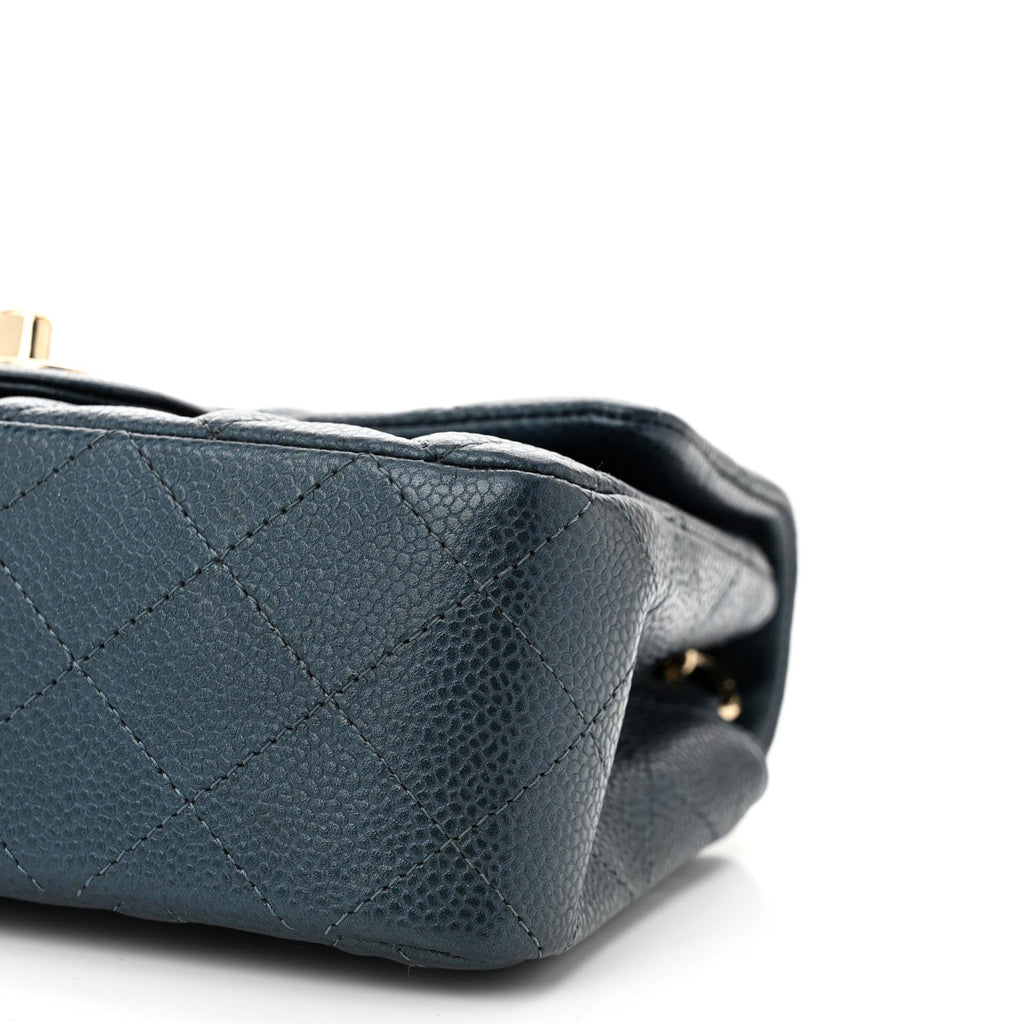 Iridescent  Caviar Quilted Mini Rectangular Flap  Dark Blue