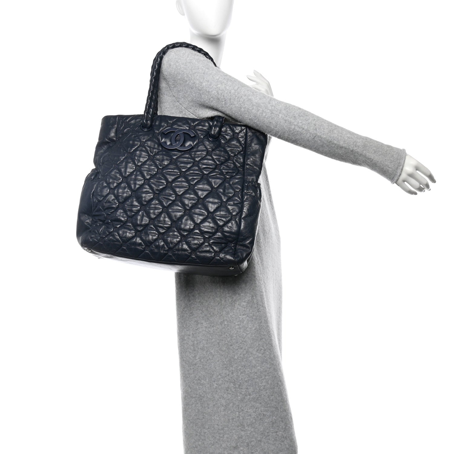 Lambskin Quilted Hidden Chain Tote Navy