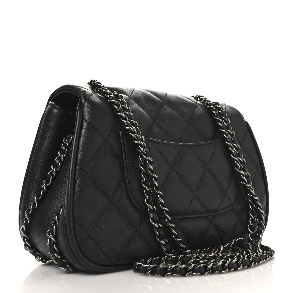 Calfskin Quilted Small Frame In Chain Flap Black